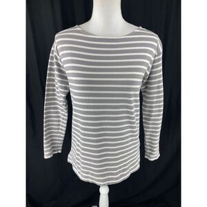 Everlane Striped‎ Boatneck Sweater Women's S Gray White Stretch Knit 100% Cotton